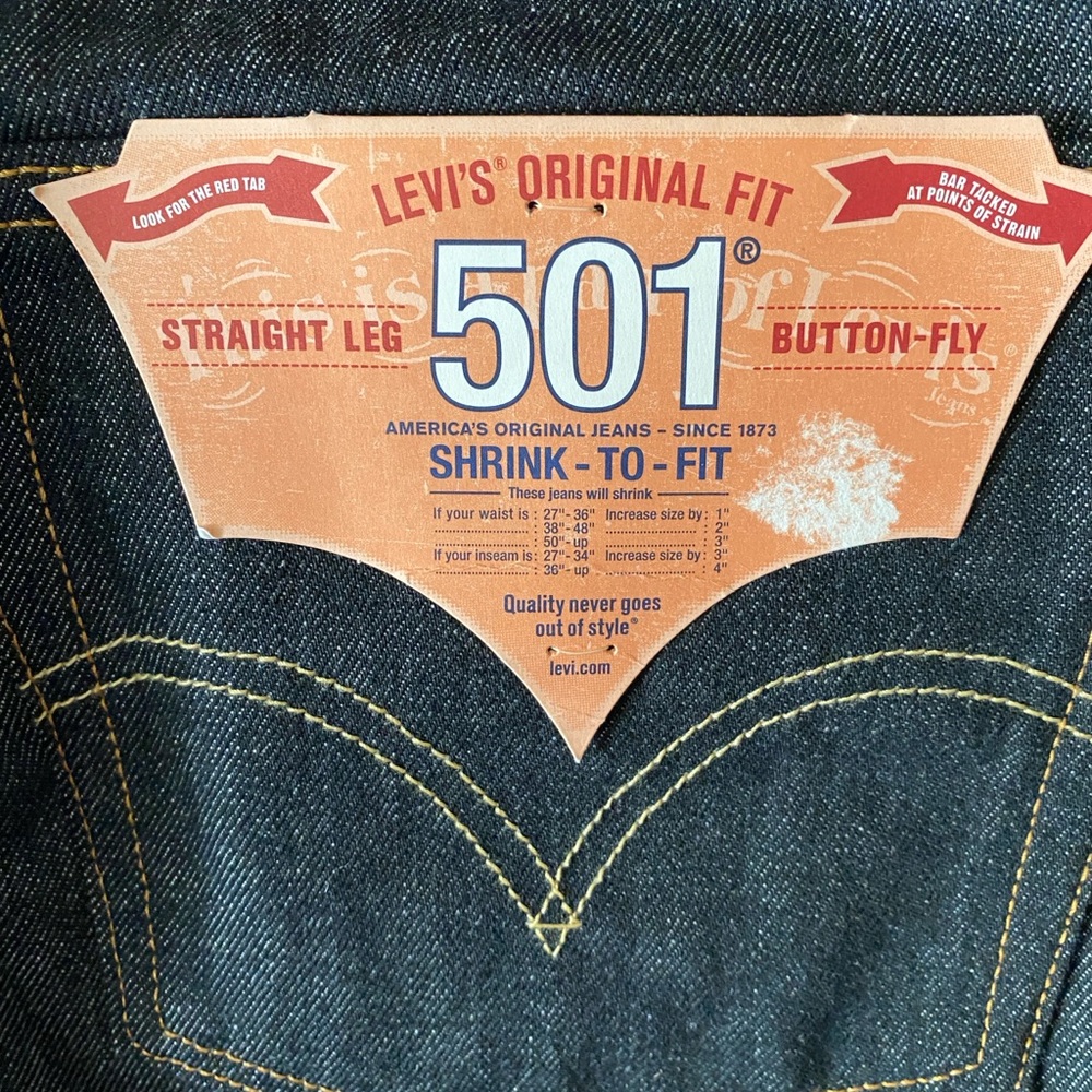 🆕 LEVI’S 501 Shrink-to-Fit Black Wash Straight Leg Button-Fly Denim Jeans 44/34 - Picture 6 of 11